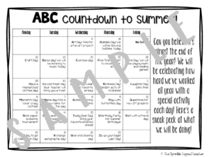 The ABC countdown to summer is one of my favorite activities to review the alphabet and get kids excited about the last couple weeks of school! The ABC countdown to summer is an activity where you have a letter for each of the last 26 days of school. Each letter gives you and activity you will do that day. For example A is for art project day!  The ABC countdown to summer not only keeps my kids motivated those last couple weeks, but myself as well!