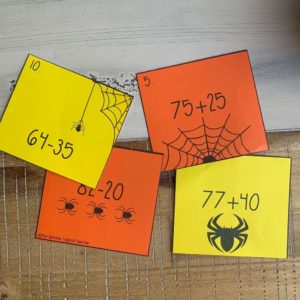 Spider themed math fact task cards