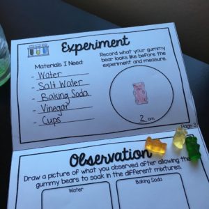 Science experiment booklet with gummy bears