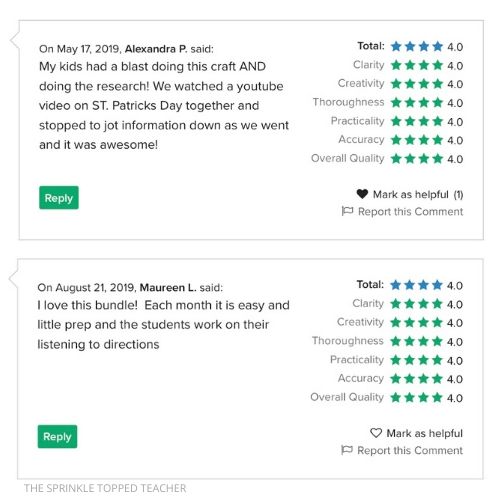 Reviews from teachers of St. Patrick's Day Activity