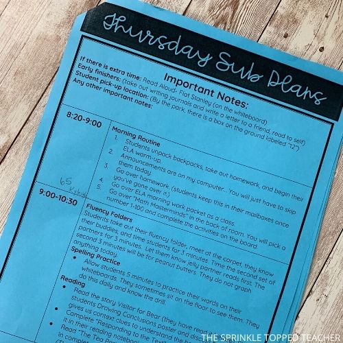 example of substitute teacher lesson plans