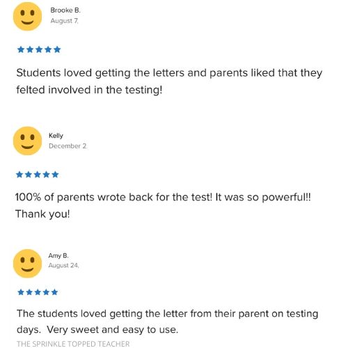 3 reviews from teachers about the editable testing letter.