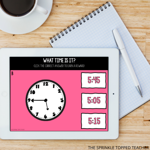 ipad with clock and telling time question for 3rd grade