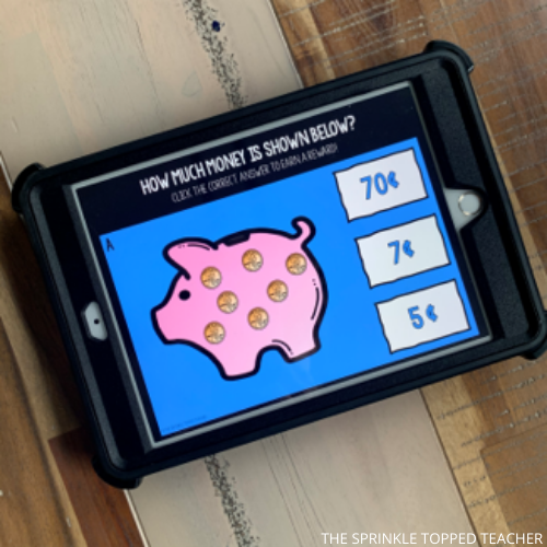 iPad with coin spiral review game