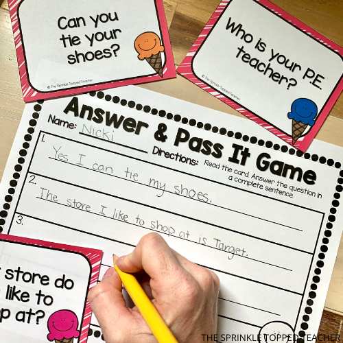 Game to practice answering questions in complete sentences