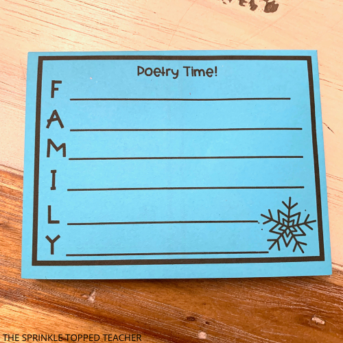 the back of the holiday gift flip flap shows a family acrostic poem
