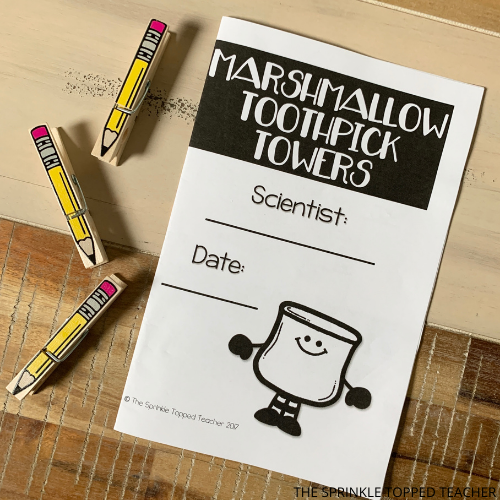Marshmallow Toothpick Towers Experiment Booklet with pencils