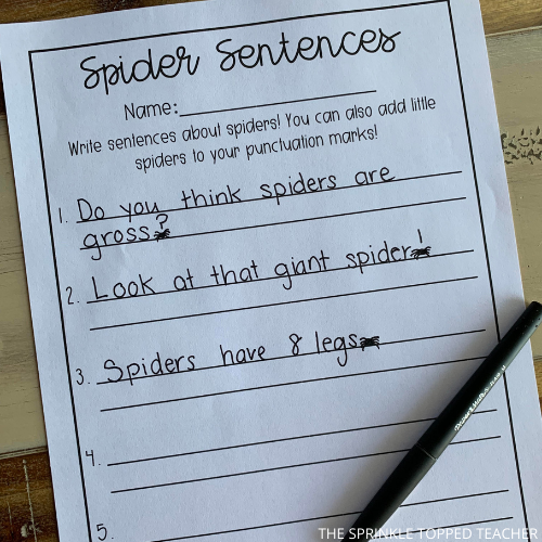 2nd grade punctuation worksheet with a spider theme