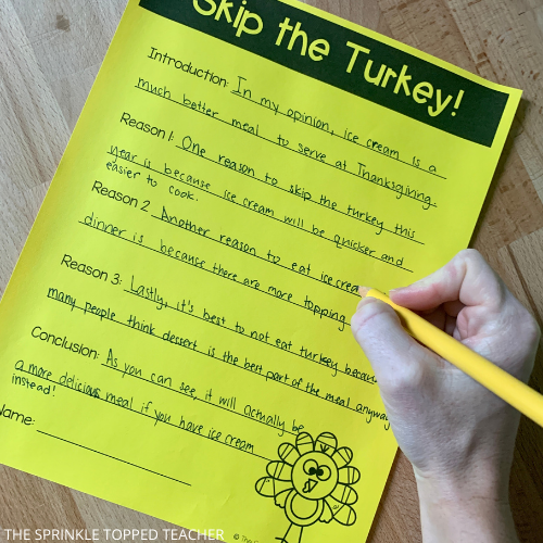 turkey writing activity outline page