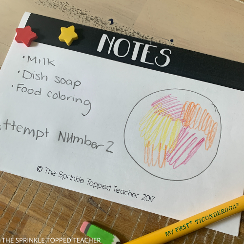 Example of student work for the magic milk experiment