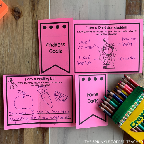 Example from a student who completed the easy New Years Activity 2021 for kids, shows goal setting ideas