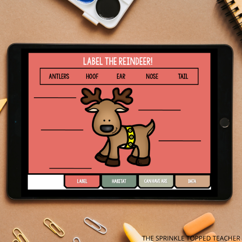 label the parts of a reindeer activity on an ipad - digital activity