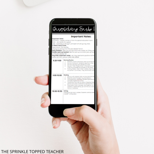 image of teacher editing substitute teacher plans on google phone