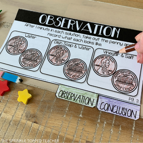 Example of an easy science experiment with cleaning a pennies