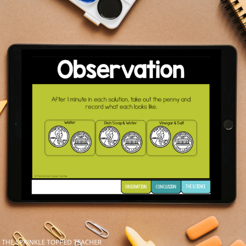Student ipad from a scientific method experiment studying pennies