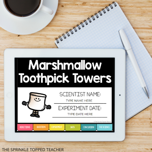 Marshmallow toothpick tower STEM activity from a lesson on teaching the scientific method