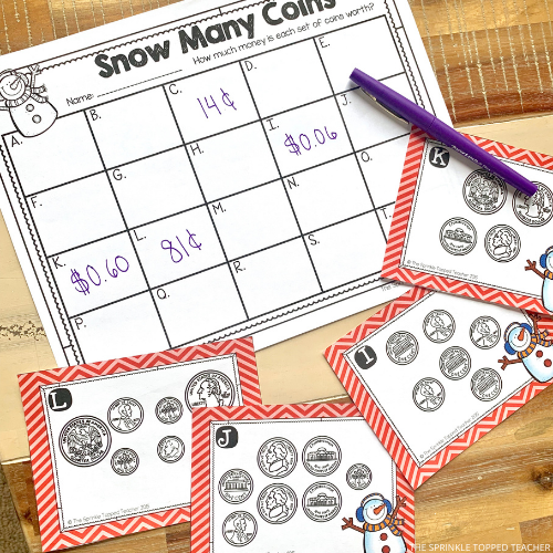 2nd grade money task cards for winter