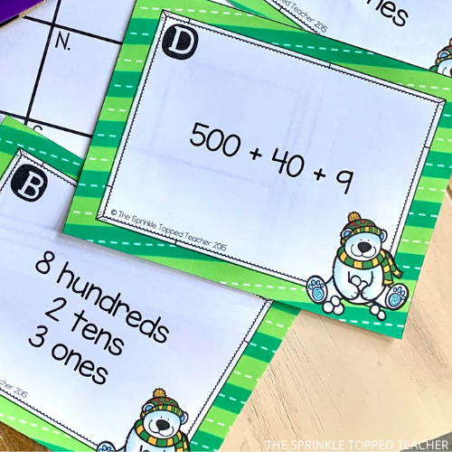 Polar Bear place value scoot game for first grade, second grade, and third grade students