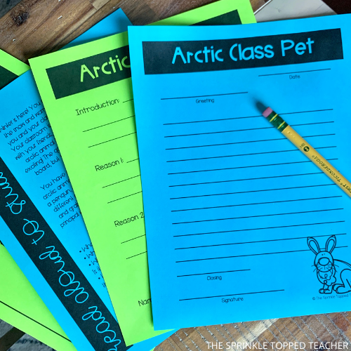 Winter friendly letter worksheet with arctic animals