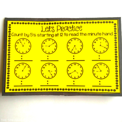 Clock worksheet for teaching time in elementary school 