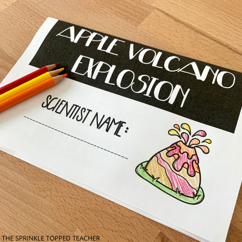 cover page of apple volcano science experiment for kids