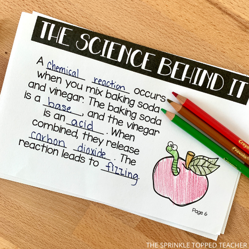the science behind the apple volcano experiment with 3 colored pencils and picture of clipart apple