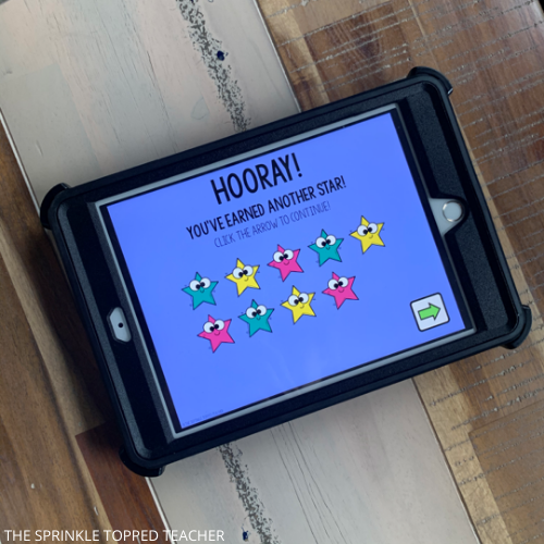 digital math warm up game on ipad with 9 stars