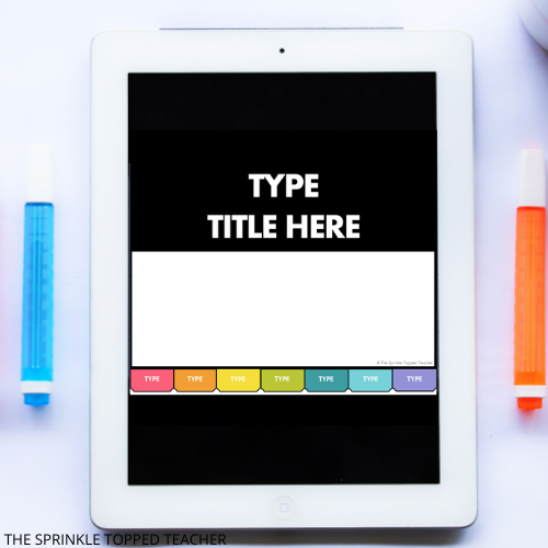 ipad with markers and image of blank google slide taken from an editable digital notebook