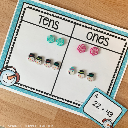 tens and ones chart for students to practice two digit addition with regrouping