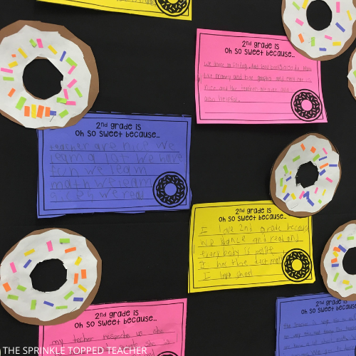 Valentine's Day bulletin board for the classroom with donuts and writing activity
