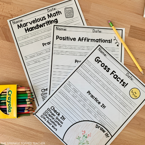 Free printable handwriting worksheets with colored pencils and pencil 