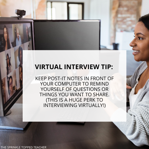woman on zoom call with virtual interview tip to keep post-it notes near computers