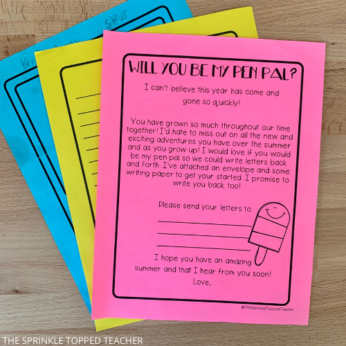 Pen pal kit for kids as a summer end of year gift from teacher to students