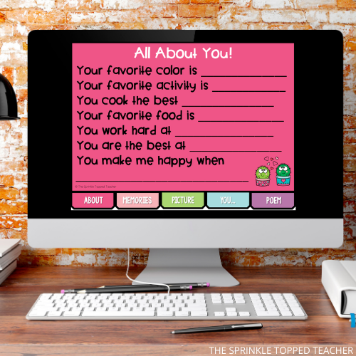 Student computer working on their digital Mother's Day gift for their mom and grandma