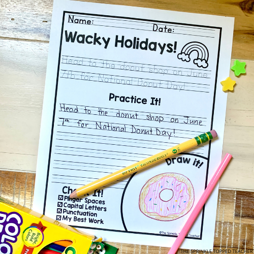 Student handwriting worksheet designed to be fun. Includes interesting fact