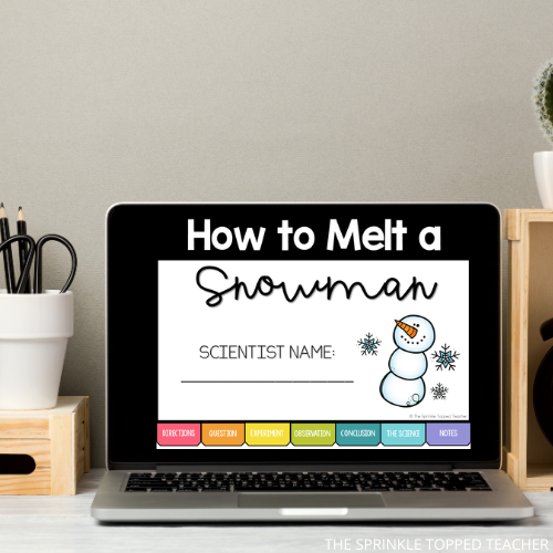 Digital science experiment on google slides with hot cocoa experiment and snowman