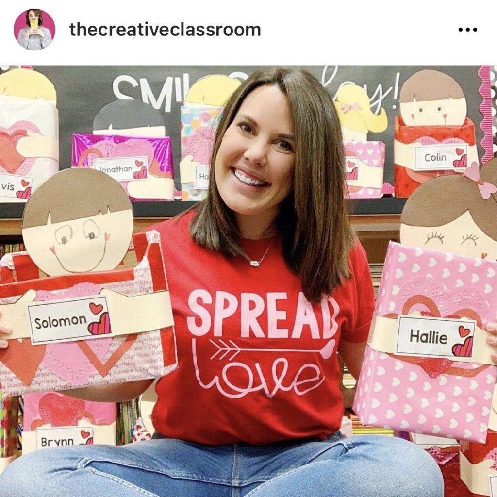 Teacher holding valentine card boxes @thecreativeclassroom