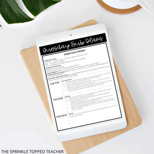 Tips for writing substitute teacher plans - ipad with teacher notes