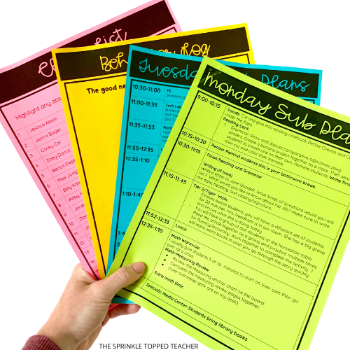 teacher holding their sub plan template