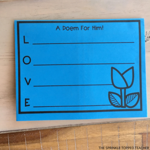 The back of a student Father's Day project that says "A poem for him"