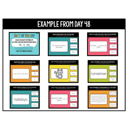 Example slides from the First Grade ELA Warm ups