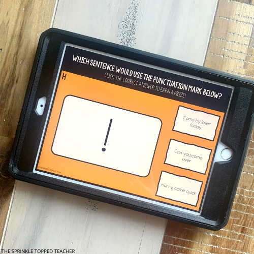 1st grade ela warm up with punctuation practice on ipad