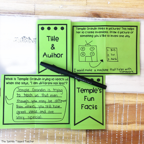Student activity on Autism awareness, using the book The Girl Who Thought in Pictures