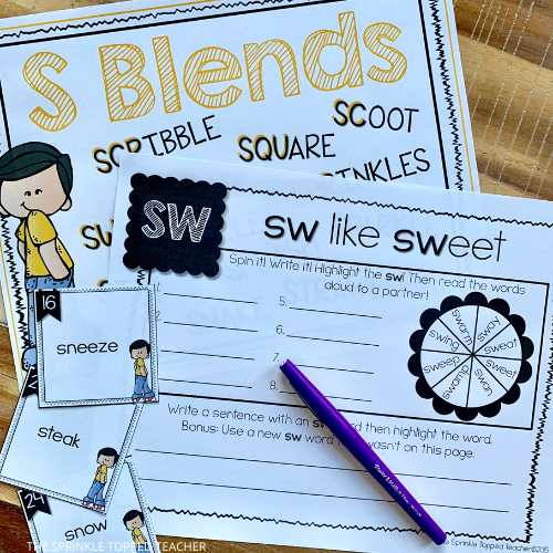 s blends lesson idea with worksheet