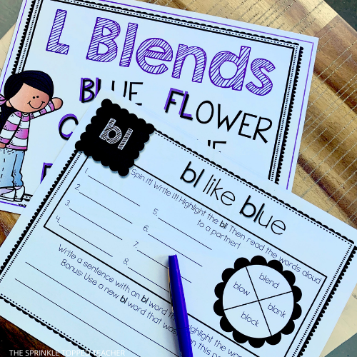 L blends anchor chart and printable worksheet