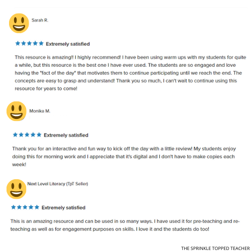 Teacher reviews for the ELA Warm ups for 3rd grade