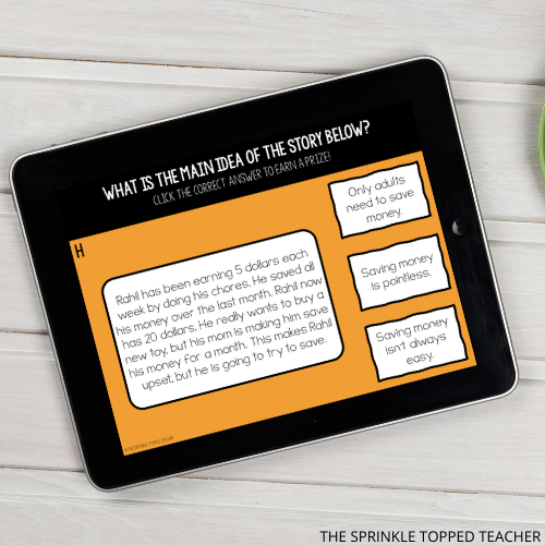 Ipad with digital main idea activity included in the 3rd grade ELA Warm Ups