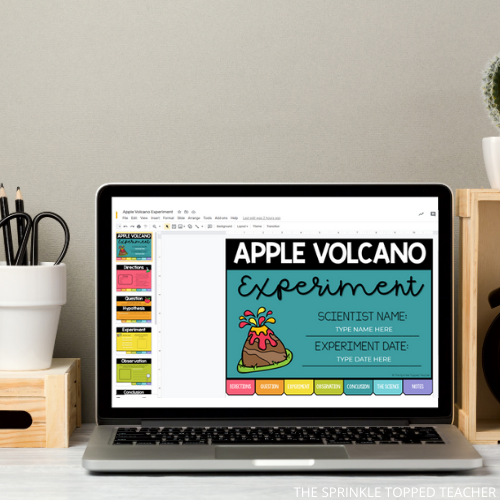 apple volcano digital science experiment on computer screen 