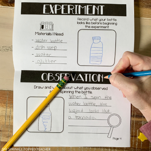 Create a tornado in a bottle with this easy scientific method experiment for kids.