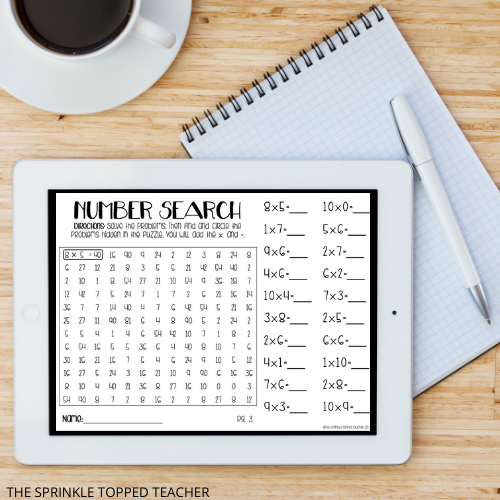 Example of a number search puzzle being completed on a tablet. 